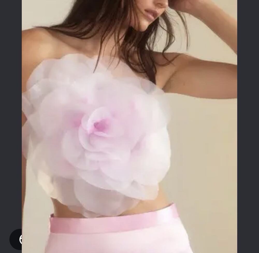 Cynthia Rowley Organza Flower Pink Bandeau Crop Top Small